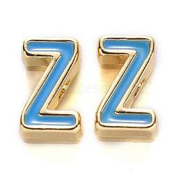 Rack Plating Alloy Enamel Beads, Cadmium Free & Nickel Free & Lead Free, Light Gold, Dodger Blue, Letter.Z, Z: 10x6x5mm, Hole: 1.6mm(X-ENAM-S122-033Z-NR)