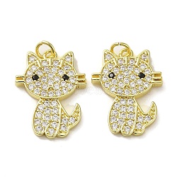 Rack Plating Brass Micro Pave Cubic Zirconia Pendants, with Jump Ring, Long-Lasting Plated, Lead Free & Cadmium Free, Cat Charms, Real 18K Gold Plated, 22.5x16.5x2.5mm, Hole: 3mm(KK-O017-04G)