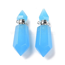 Faceted Glass Perfume Bottle Pendants, with Platinum Tone Brass Findings, Cadmium Free & Lead Free, Bottle, Deep Sky Blue, 42~44x13x13mm, Hole: 1.6mm(GLAA-G080-01F-P)