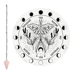 1Pc Cone/Spike/Pendulum Natural Rose Quartz Stone Pendants, 1Pc 304 Stainless Steel Cable Chain Necklaces, 1Pc PVC Custom Pendulum Board, Dowsing Divination Board, Butterfly Pattern, 3pcs/set(DIY-CP0007-70B)