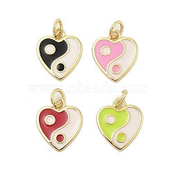 Rack Plating Brass Enamel Charms, with Jump Ring, Long-Lasting Plated, Cadmium Free & Lead Free, Real 18K Gold Plated, Heart with Yin-yang Charm, Mixed Color, 14x12x2mm, Hole: 3mm(KK-Z074-09G)