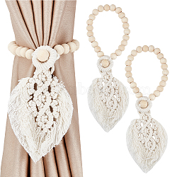 Cotton Macrame Leaf Tassel Curtain Tiebacks, Window Curtain Holdbacks for Home Office Decorative Rope Tie Backs, with Wood Beads, White, 500mm(AJEW-WH0038-38B)