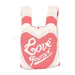 Polyester Mini Knit Tote Bags, Crochet Tote Handbag Lunch Box Bag, Word, 34x19.5x2.1cm(ABAG-C008-01B-08)