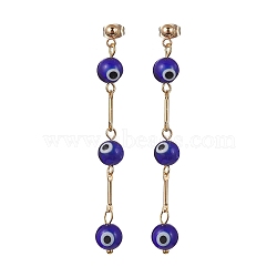 Evil Eye Lampwork Dangle Stud Earrings, Golden 304 Stainless Steel Tassel Earrings, Midnight Blue, 66~67x7.5~8mm(EJEW-JE05672-01)