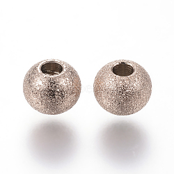 Ion Plating(IP) 304 Stainless Steel Textured Beads, Round, Rose Gold, 6x5mm, Hole: 2mm(X-STAS-P108-06RG)