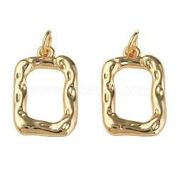 Brass Pendants, with Jump Rings, Nickel Free, Textured, Rectangle, Real 18K Gold Plated, 18.5x12x2mm, Jump Ring: 5x1mm, 3mm inner diameter(KK-N233-220)