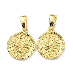 Brass Pendants, Twelve Constellations Series, Flat Round, Golden, Scorpio, 17x14.5x2.5mm, Hole: 4x6mm(KK-K254-01E)