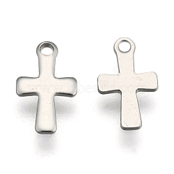 304 Stainless Steel Tiny Cross Charms, Stainless Steel Color, 12x7x1mm, Hole: 1.4mm(X-STAS-E104-34P)