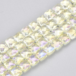 Electroplate Glass Beads Strands, Faceted, Square, Light Yellow, 6.5x6.5x4mm, Hole: 1mm, about 100pcs/strand, 25.1 inch(X-EGLA-S176-02-B05)