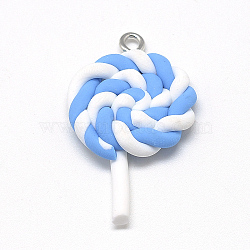 Handmade Polymer Clay Pendants, Lollipop, Dodger Blue, 36~41x21~25x5~6mm, Hole: 2mm(X-CLAY-Q240-014B)