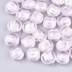 Handmade Silver Foil Lampwork Glass Beads, Flat Round, Pink, 12~13.5x11.5~13.5x7.5~8.5mm, Hole: 1~2mm(SLF12MMY-1M)