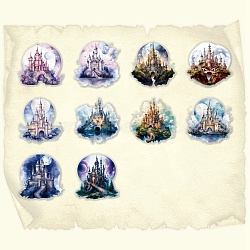 20Pcs National Legend Series PET Castle Stickers, Scrapbooking Material Decoration Collage Background Stickers, Violet, 63x63mm(PW-WG67293-02)