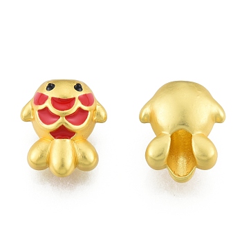 Alloy Enamel European Beads, Large Hole Beads, Fish, Matte Gold Color, 14x11.5x7.5mm, Hole: 4mm