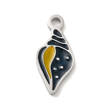 304 Stainless Steel Enamel Pendants, Laser Cut, Conch Charm, Stainless Steel Color, 16.5x7.5x1.5mm, Hole: 1.8mm