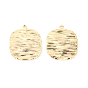 Rack Plating Brass Pendants, Textured, Square Charm, Real 18K Gold Plated, 17.5x15.5x1mm, Hole: 1mm