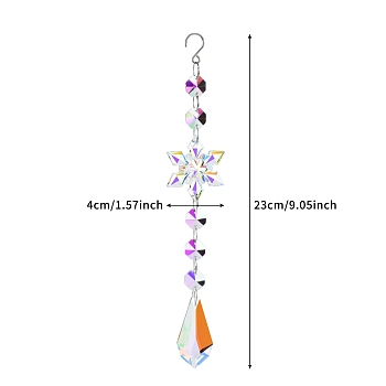Snowflake Faceted Glass Suncatchers, Platinum Tone Metal Hanging Ornaments, Kite, 230x40mm