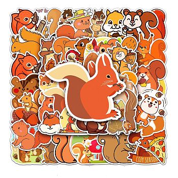 Autumn Theme PVC Adhesive Stickers, for Suitcase, Skateboard, Refrigerator, Helmet, Mobile Phone Shell, Squirrel Pattern, 5.5~8.5x5.5~8.5cm, 50pcs/bag
