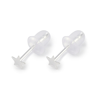 999 Fine Silver Stud Earrings for Women, with 999 Stamp, Star, 4x4mm