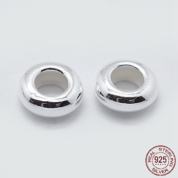 925 Sterling Silver Spacer Beads, Rondelle, Silver, 6x2.5mm, Hole: 3mm