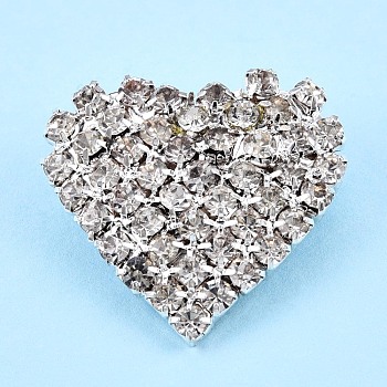 Crystal Rhinestone Heart Lapel Pin, Creative Brass Badge for Backpack Clothes, Silver, 25.5x27x8.5mm, Pin: 0.6mm