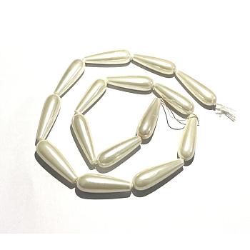 Electroplate Shell Pearl Beads Strands, teardrop, Creamy White, 26~29x8mm, Hole: 1~1.2mm, about 14pcs/strand, 15.7 inch(40cm)