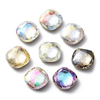 Glass Rhinestone Cabochons, Flat Back & Back Plated, Faceted, Square, Mixed Color, 18x18mm