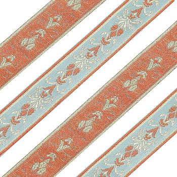 Embroidery Polyester Ribbon, Jacquard Ribbon, Garment Accessories, Floral Pattern, Orange, 1-1/8 inch(30mm), about 5.47 Yards(5m)/Bag