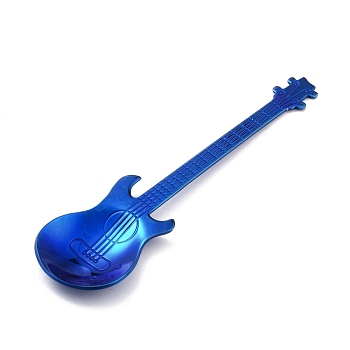 304 Stainless Steel Teaspoon, Guitar Spoon, for Stirring Mixing Sugar Dessert Coffee Spoon, Blue, 120.5x32x1.5mm