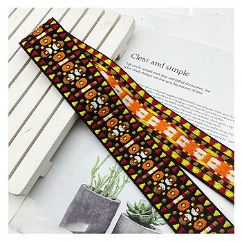 Ethnic Style Embroidery Rhombus Polyester Ribbons, Jacquard Ribbon, Garment Accessories, Flat, Colorful, 1-3/4 inch(45mm)