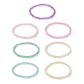 7Pcs 7 Color Candy Color Glass Seed Beaded Stretch Bracelets Set for Women, Mixed Color, Inner Diameter: 2-1/8 inch(5.3cm), 1Pc/color