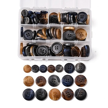 120Pcs 15 Colors 4-Hole Resin Buttons, Flat Round, Mixed Color, 8pcs/color