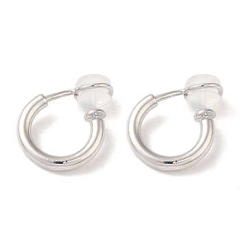 Brass Clip-on Earrings for Women Men, with Silicone, Round Ring, Platinum, 15x2mm