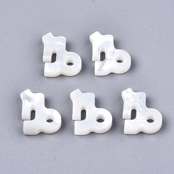 Natural White Shell Beads, Mother of Pearl Shell Beads, Top Drilled Beads, Constellation/Zodiac Sign, Capricorn, 11.5x10x2.5mm, Hole: 0.8mm