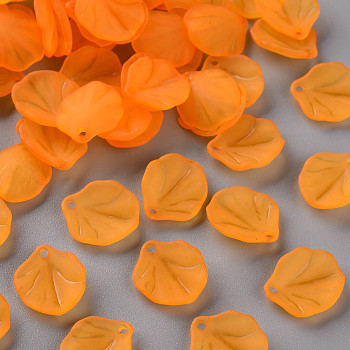 Transparent Frosted Acrylic Pendants, Petaline, Orange, 16x14.5x3mm, Hole: 1.6mm
