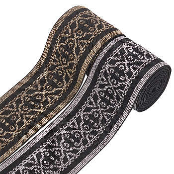 4 Yards 2 Colors Flat Flower Nylon Elastic Wide Band, Black Soft Elastic Band for Sewing Supplies, Mixed Color, 52mm, 2 yards/color