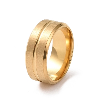201 Stainless Steel Grooved Line Finger Ring for Women, Golden, Inner Diameter: 17mm