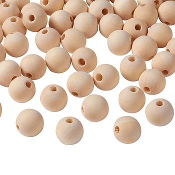 Natural Unfinished Wood Beads, Round Wooden Loose Beads Spacer Beads for Craft Making, Lead Free, Wheat, 16x14~15mm, Hole: 3~5mm