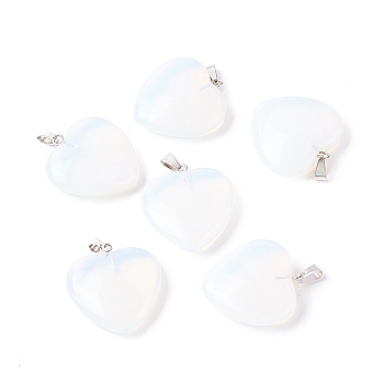 Opalite Pendants, with Platinum Tone Brass Findings, Heart, 27~28x24.5~26x6~8.5mm, Hole: 2.4x5.6mm