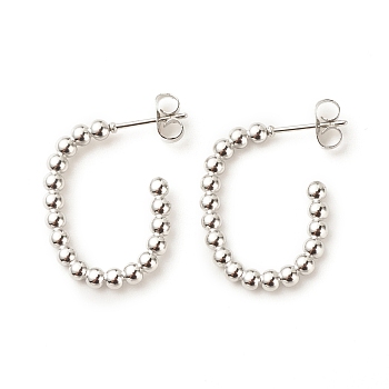 304 Stainless Steel Oval Stud Earrings, Half Hoop Earrings for Women, Stainless Steel Color, 24x18mm, Pin: 0.8mm
