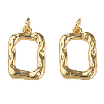 Brass Pendants, with Jump Rings, Nickel Free, Textured, Rectangle, Real 18K Gold Plated, 18.5x12x2mm, Jump Ring: 5x1mm, 3mm inner diameter