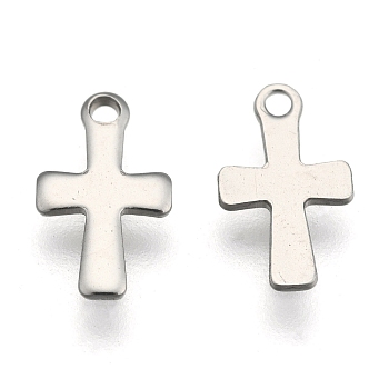 304 Stainless Steel Tiny Cross Charms, Stainless Steel Color, 12x7x1mm, Hole: 1.4mm