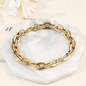 304 Stainless Steel Double Cable Link Chain Bracelets for Women Men, Ion Plating(IP), Golden, 8-5/8 inch(21.8cm)