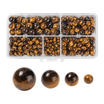 340Pcs 4 Style Grade A+ Natural Tiger Eye Beads, Round, 4mm/6mm/8mm/10mm, Hole: 1mm