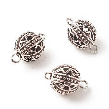 Tibetan Style Alloy Connector Charms, with 304 Stainless Steel Loops, Round, Antique Silver & Stainless Steel Color, 15.5x10mm, Hole: 2mm