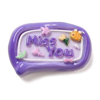 Opaque Resin Cabochons, Miss You Word Cabochons, Rectangle, 21x31x7mm