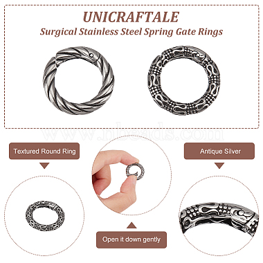 2Pcs 2 Styles Tibetan Style 316 Surgical Stainless Steel Spring Gate Rings(STAS-UN0049-10)-5