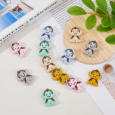 12Pcs 6 Colors Monkey Silicone Focal Beads(SIL-DC0001-41)-4