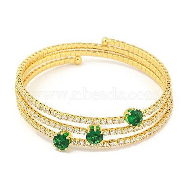 bracelets manchette ouverts en laiton plaqué avec pavé de zircones cubiques transparentes(BJEW-B110-01G)-3