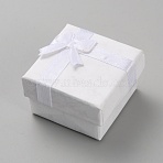 Square Paper Jewelry Ring Gift Storage Boxes, with Bowknot, White, 3.95x3.95x2.65cm(CON-TAC0001-08B)