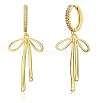 1 Pair Bowknot Brass Micro Pave Clear Cubic Zirconia Hoop Earrings for Women, Real 16K Gold Plated, 47x20mm(EJEW-SZ0002-04G)